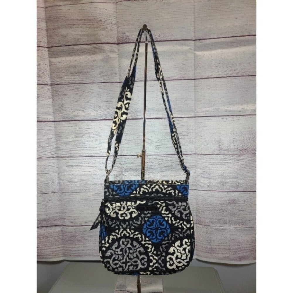Vera Bradley Canterberry Cobalt Small Crossbody, Retired Black/Blue/White